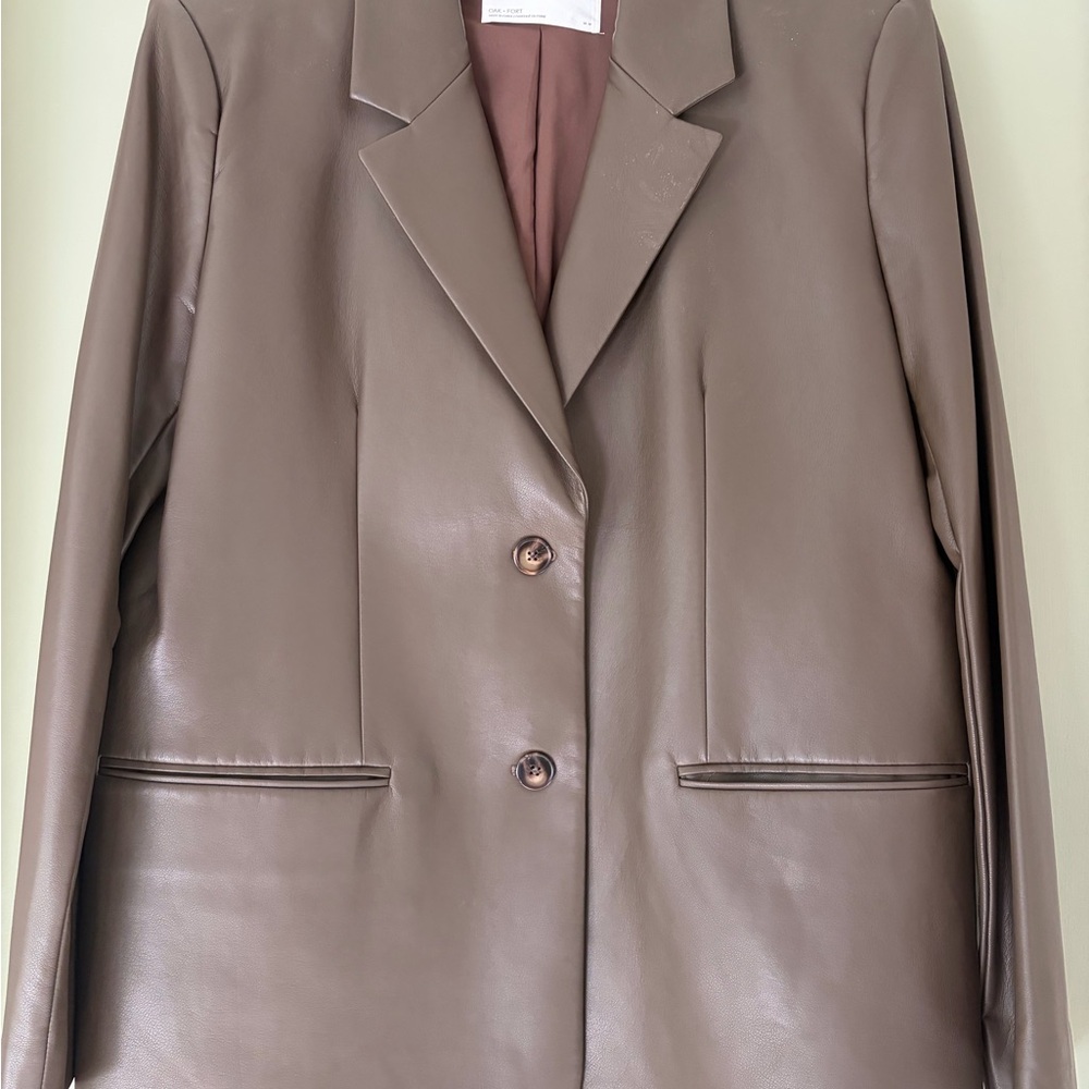 OAK + FORT Taupe Leather Blazer
